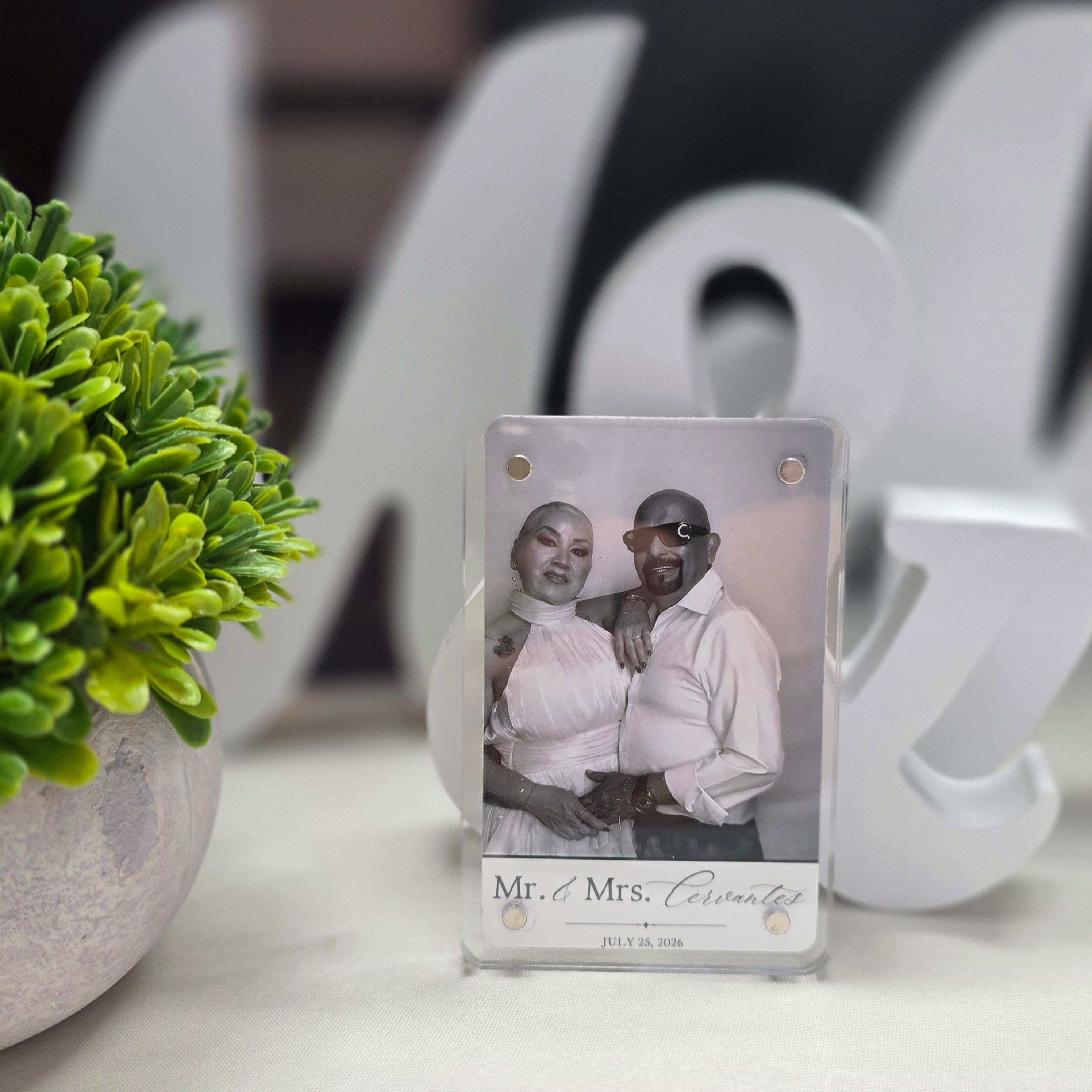 A glam experience magnet keepsake from a wedding event in Fontana.